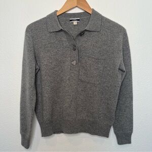 J. Crew 100% Cashmere Gray Collared Button-up Blouse size XXS, style# AQ382